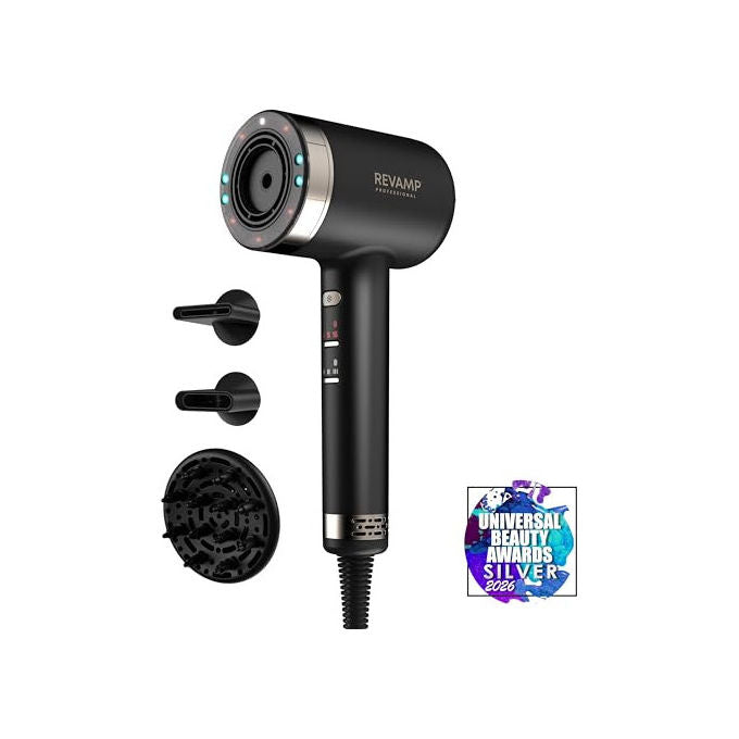 Revamp asciugacapelli Tri-Care DR-7250-EU, ionico a infrarossi, luce rossa e blu, 3 accessori magnetici, 1600W, silenzioso