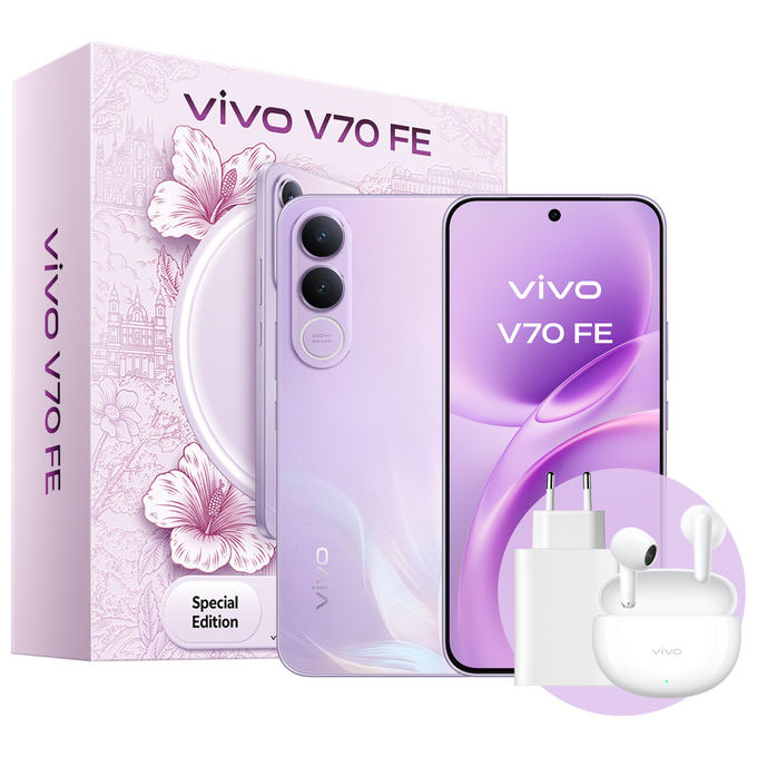 Vivo V70 Fe, smartphone 5G, 6,83'' AMOLED 120 Hz, 200 MP, 8 GB RAM, 256 GB, batteria 7000 mAh, IP68, Viola