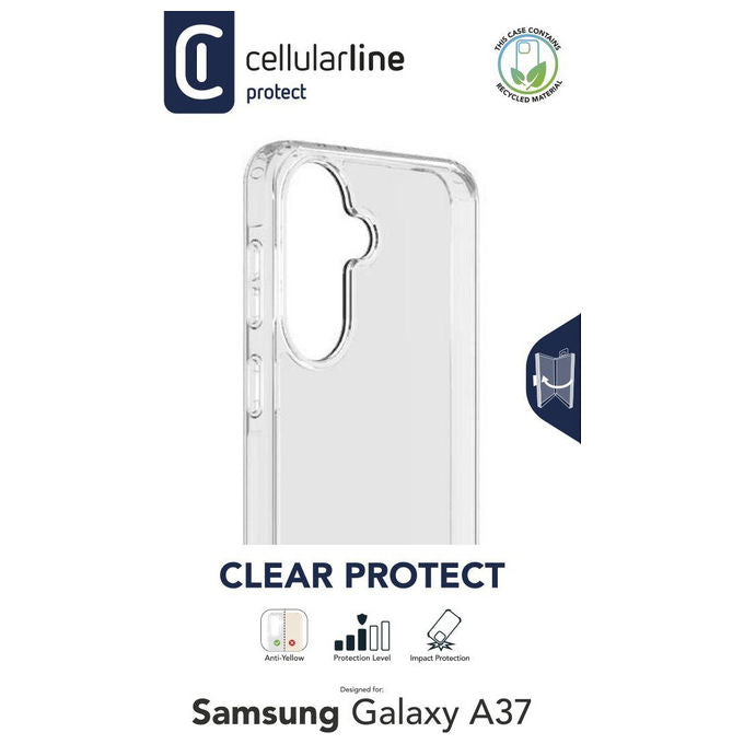 Cellularline cover trasparente Samsung Galaxy A37 CLEARDUOGALA37T custodia rigida con bordi in gomma antiurto antibatterica military test