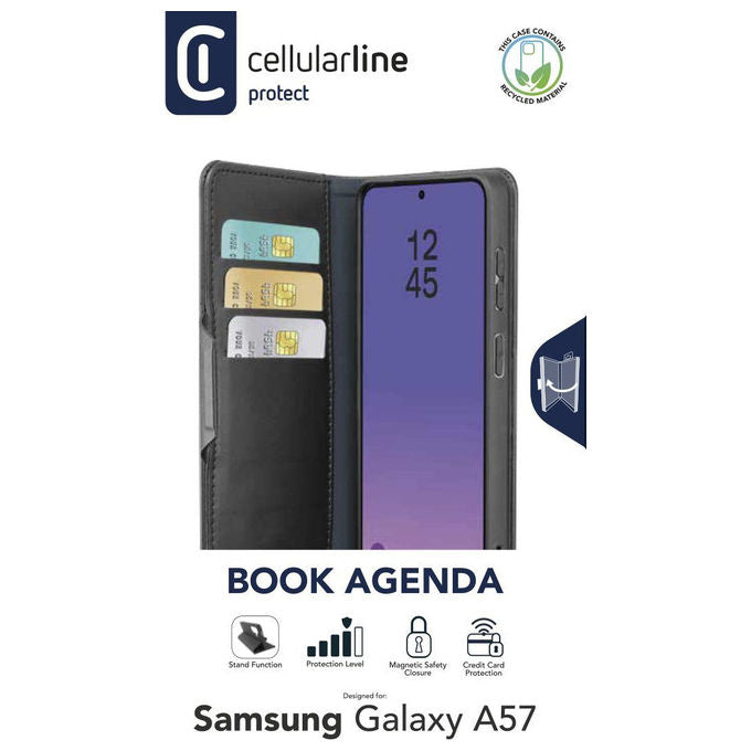 Cellularline BOOKAG2GALA57K Book Agenda 2 Custodia a libro Samsung Galaxy A57 Ecopelle Chiusura Magnetica Protezione RFID NFC Funzione Stand colore Nero