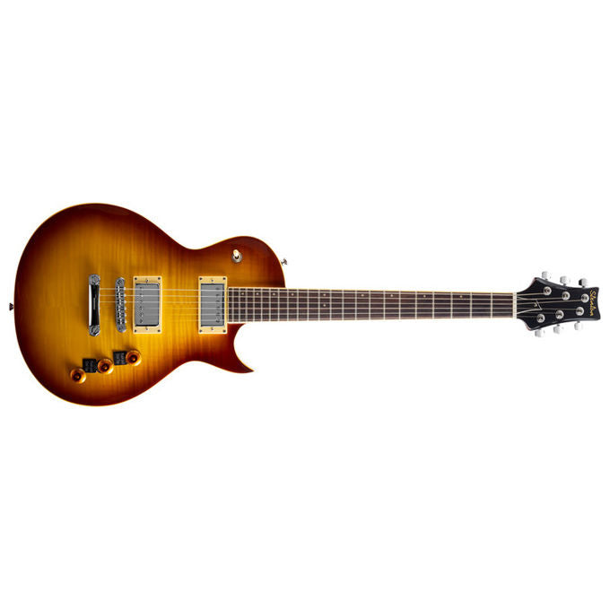 Stenton chitarra elettrica Les Paul Black Burst, mogano top acero fiammato, palissandro 22 tasti, humbucker Alnico V coil split