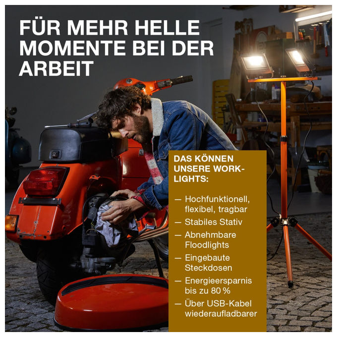 Osram lampada da lavoro a led portatile, 10W, 800 lm, 6500K, ricaricabile USB-C, IP54, funzione power bank