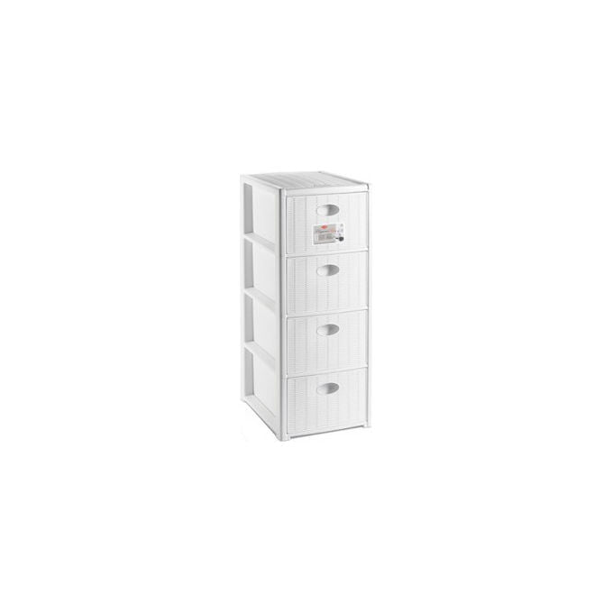 Stefanplast cassettiera slim 4 cassetti, polipropilene riciclato, 4 ruote, gia' montata, 80x30x40 cm, Bianco