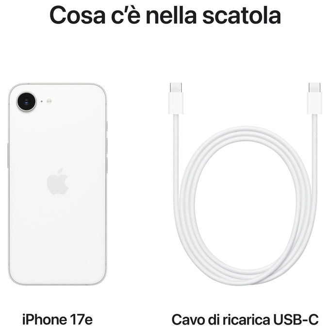 Apple iPhone 17e, smartphone 256gb bianco, display super retina xdr 6,1'', chip a19, fotocamera 48mp, 5g, magsafe, ios 26