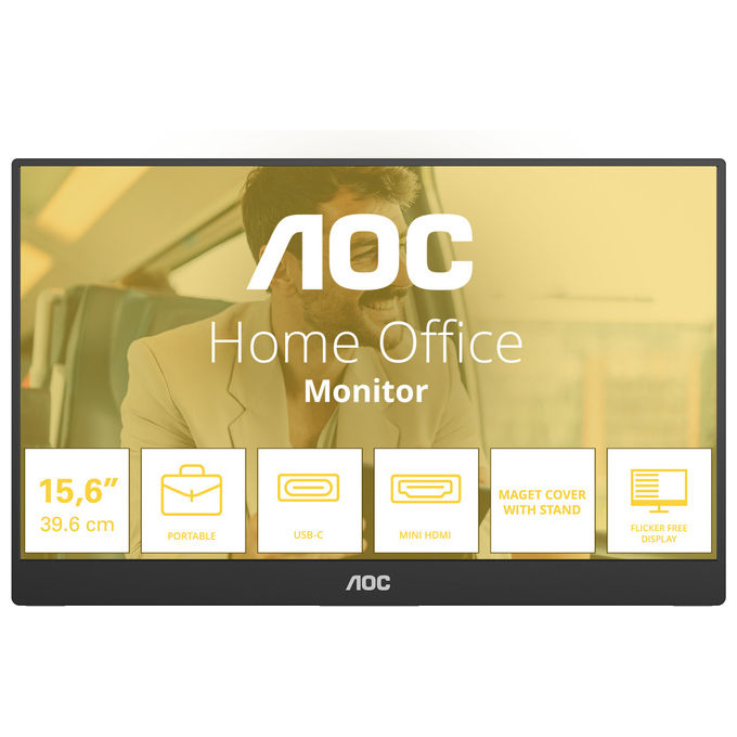 AOC monitor portatile 15,6 pollici Full HD IPS, 16T20E2, USB-C, Mini HDMI, touchscreen, nero