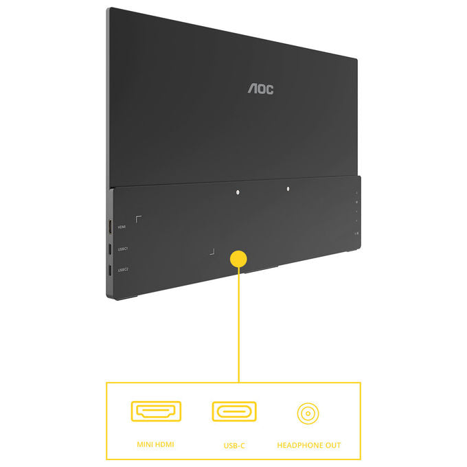 AOC monitor portatile 15,6 pollici Full HD IPS, 16T20E2, USB-C, Mini HDMI, touchscreen, nero