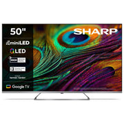 Sharp 50JP7265E, smart tv 50 pollici, 4K MiniLED QLED, Google TV, Harman Kardon, Dolby Vision, HDR10, DVB-T2, grigio chiaro