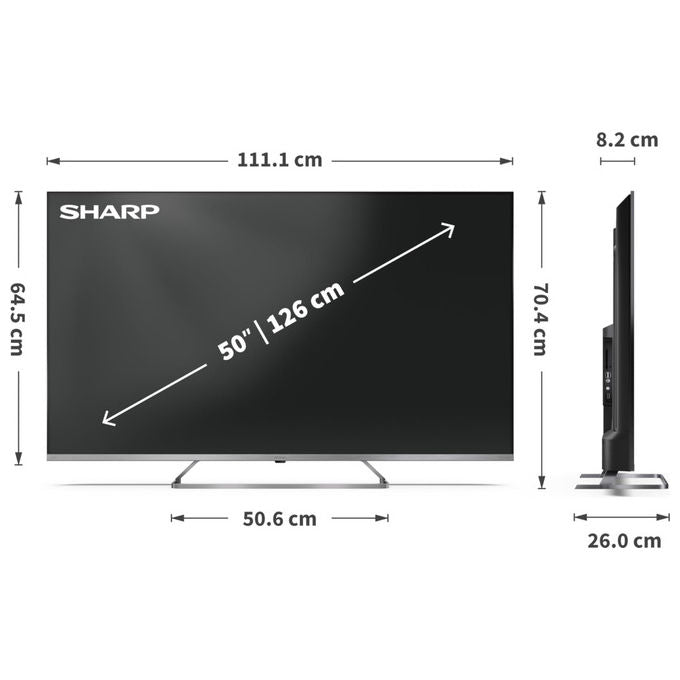 Sharp 50JP7265E, smart tv 50 pollici, 4K MiniLED QLED, Google TV, Harman Kardon, Dolby Vision, HDR10, DVB-T2, grigio chiaro