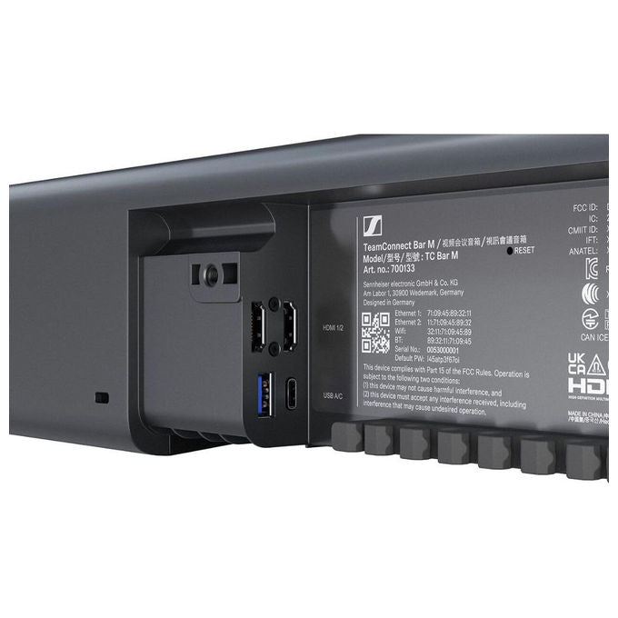Sennheiser TeamConnect Bar M, videobar all-in-one per videoconferenza, 4K 30fps, 6 microfoni beamforming, 4 altoparlanti, compatibile Microsoft Teams e Zoom