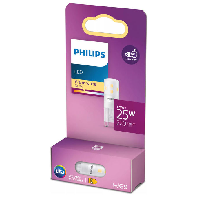 Philips lampadina LED capsule G9, 1,9 W equivalente 25 W, luce bianca calda 2700 K, 220 lm, durata 15000 ore