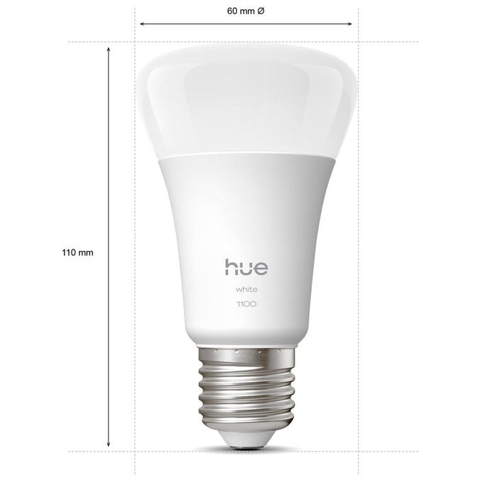Philips Hue lampadine smart led E27, luce bianca calda 2700K, 1100 lumen, dimmerabile, confezione da 2, compatibile Alexa e Google