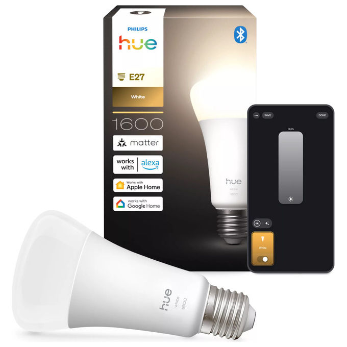 Philips Hue White lampadina smart LED A67, attacco E27, 1600 lm, luce bianca calda 2700K, 13,5W, Bluetooth Zigbee, dimmerabile