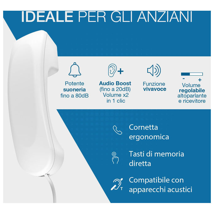 Alcatel TMAX 10+, telefono fisso con filo per anziani, tasti grandi, vivavoce, audio boost, tasti con foto, suoneria forte, compatibile apparecchi acustici