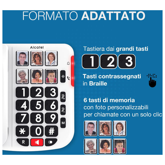 Alcatel TMAX 10+, telefono fisso con filo per anziani, tasti grandi, vivavoce, audio boost, tasti con foto, suoneria forte, compatibile apparecchi acustici