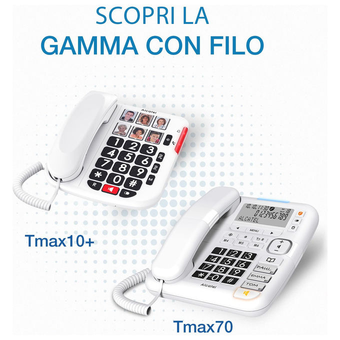 Alcatel TMAX 10+, telefono fisso con filo per anziani, tasti grandi, vivavoce, audio boost, tasti con foto, suoneria forte, compatibile apparecchi acustici