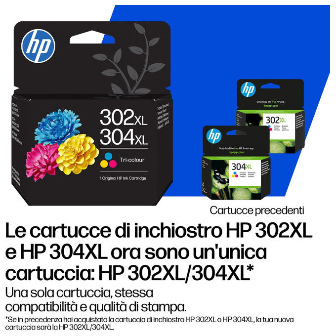 HP cartuccia inchiostro originale 302XL 304XL tricromia, alta capacita' 300 pagine, compatibile DeskJet, ENVY, OfficeJet