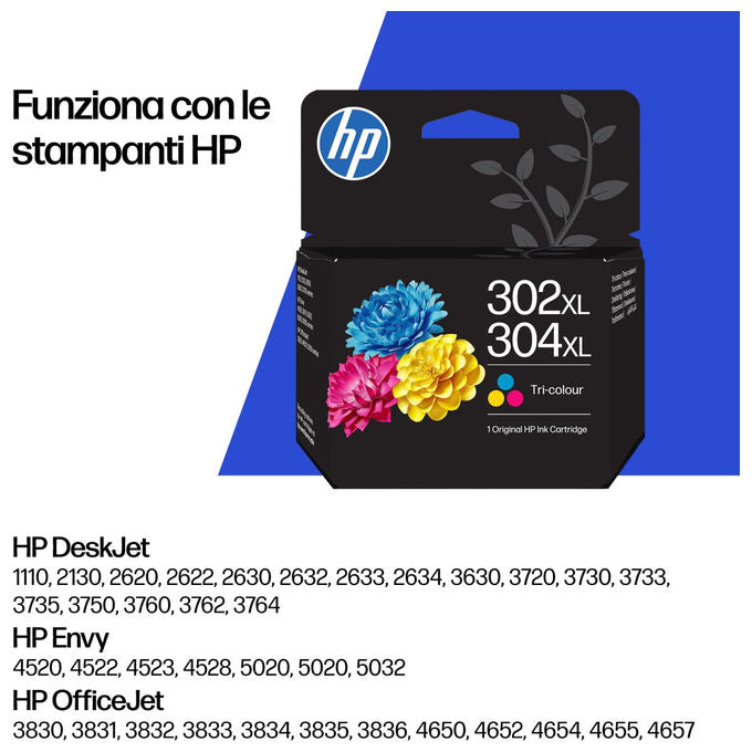 HP cartuccia inchiostro originale 302XL 304XL tricromia, alta capacita' 300 pagine, compatibile DeskJet, ENVY, OfficeJet