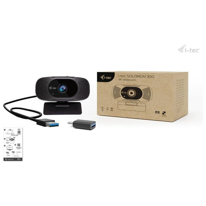 I-tec Solomon 300 webcam 4K Ultra HD, angolo 92°, messa a fuoco fissa, otturatore privacy, microfono, plug and play, USB