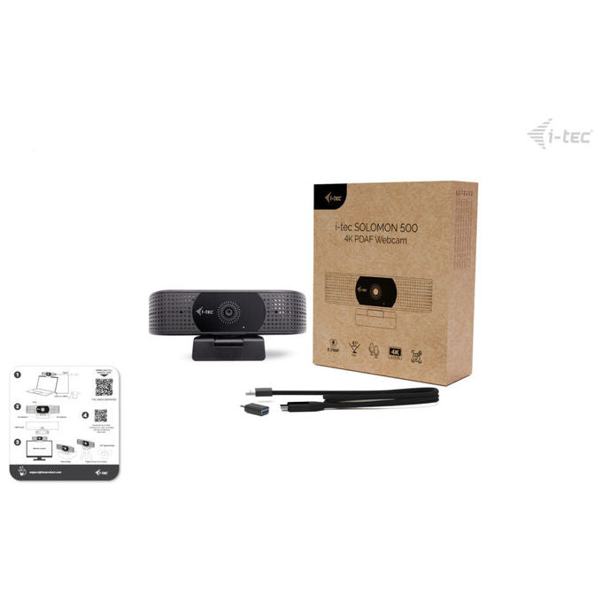 I-tec webcam Solomon 500, 4K Ultra HD, PDAF autofocus, 8,29 MP, doppio microfono, 60 fps, USB, nera