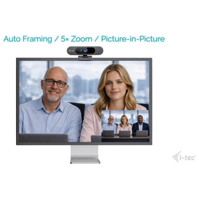 I-tec Solomon Pro 900 webcam 4K, auto framing, WDR, doppio microfono integrato, zoom digitale, picture-in-picture, USB, plug-and-play