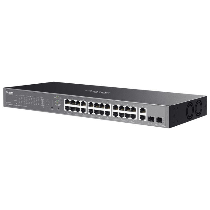 TP-Link Omada ES228GP, switch gestito L2, 26 porte Gigabit, 24 porte PoE+, 2 slot SFP, 250W, montaggio rack, nero