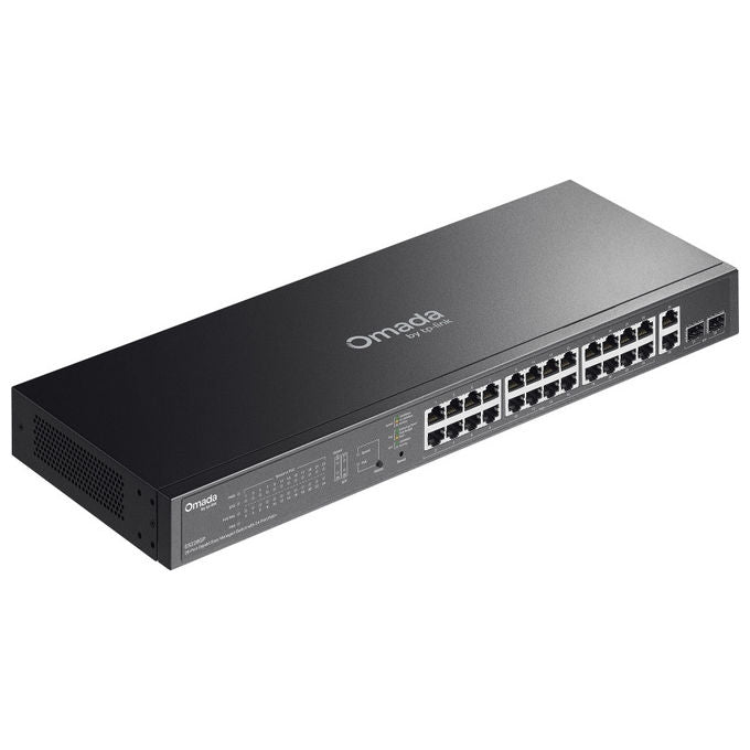 TP-Link Omada ES228GP, switch gestito L2, 26 porte Gigabit, 24 porte PoE+, 2 slot SFP, 250W, montaggio rack, nero
