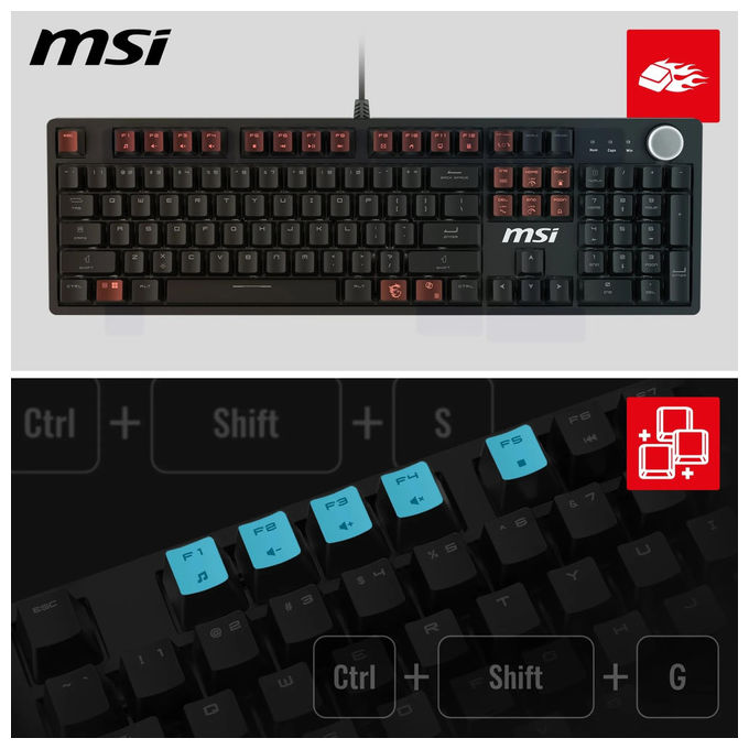 Msi Forge GK320, kit tastiera e mouse gaming, meccanica full-size, switch rossi lineari, hot-swappable, RGB, layout italiano