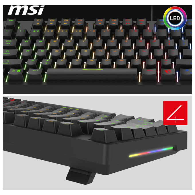 Msi Forge GK320, kit tastiera e mouse gaming, meccanica full-size, switch rossi lineari, hot-swappable, RGB, layout italiano