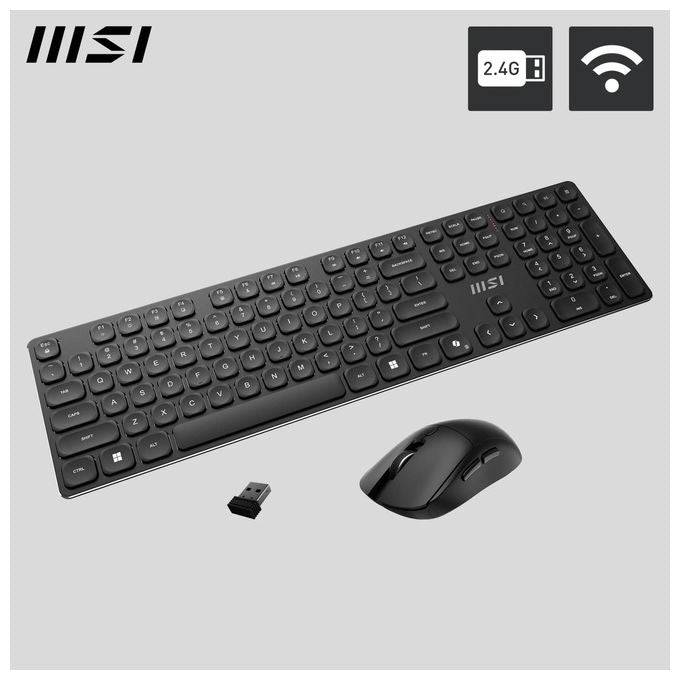 MSI Forge K210 combo wireless, tastiera e mouse, layout IT, switch a forbice, 2,4 GHz, autonomia 120 ore, 1600 DPI