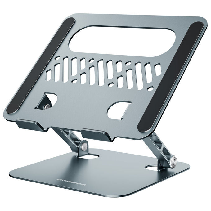 Conceptronic THANA10G, supporto per laptop, alluminio, pieghevole, regolabile in altezza, antiscivolo, fino a 17 pollici, grigio
