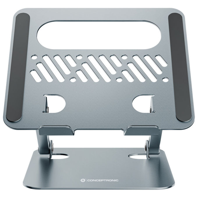 Conceptronic THANA10G, supporto per laptop, alluminio, pieghevole, regolabile in altezza, antiscivolo, fino a 17 pollici, grigio