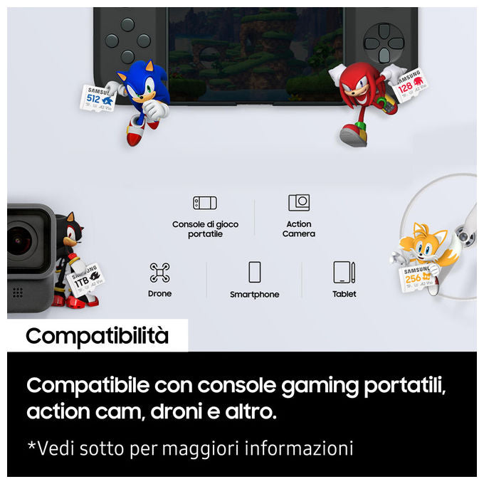 Samsung scheda microSDXC 128gb, Sonic Pro Plus, UHS-I U3 V30, lettura 180mb-s, scrittura 130mb-s, gaming, action cam, droni