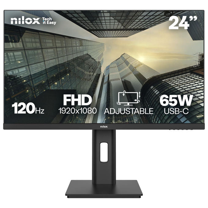 Nilox monitor 24 pollici IPS Full HD, 120 Hz, USB-C 65 W, regolabile in altezza, DisplayPort, HDMI, 4 ms