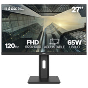 Nilox monitor 27 pollici IPS Full HD, 120 Hz, 4 ms, USB-C 65W, DisplayPort, HDMI, regolabile, nero
