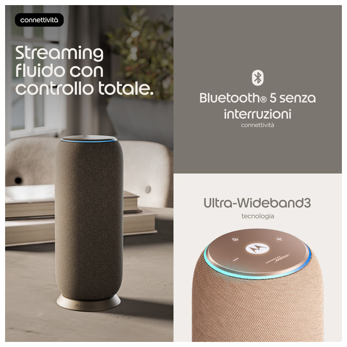 Motorola Moto Sound Flow, altoparlante portatile 30W, Sound by Bose, Wi-Fi Bluetooth, IP67, 12h, grigio talpa
