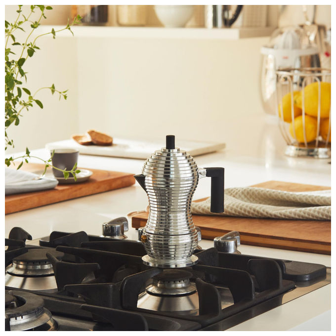 Alessi Pulcina caffettiera moka 1 tazza, fusione di alluminio, manico in PA, nero, 70 ml, MDL02-1 B