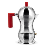 Alessi Pulcina caffettiera espresso moka 1 tazza, alluminio, manico rosso, beccuccio a V, made in Italy