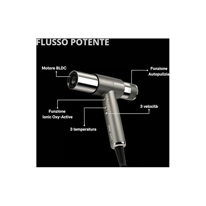G3 Ferrari asciugacapelli Monna Lisa professionale brushless, motore BLDC 2000w, 110.000 rpm, ionic oxy-active, diffusore, concentratore, 2 coni wave