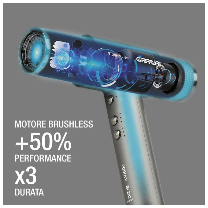 G3 Ferrari asciugacapelli Monna Lisa professionale brushless, motore BLDC 2000w, 110.000 rpm, ionic oxy-active, diffusore, concentratore, 2 coni wave
