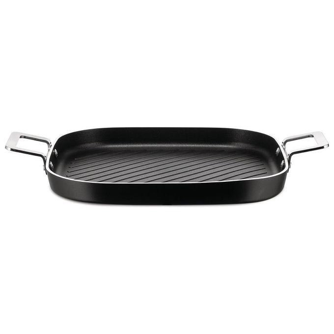 Alessi bistecchiera grill Pots and Pans 29x29 cm, antiaderente ceramico, induzione, alluminio, manici acciaio inox, nera