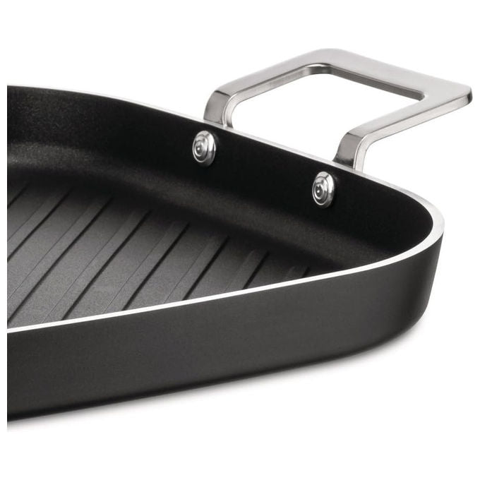 Alessi bistecchiera grill Pots and Pans 29x29 cm, antiaderente ceramico, induzione, alluminio, manici acciaio inox, nera