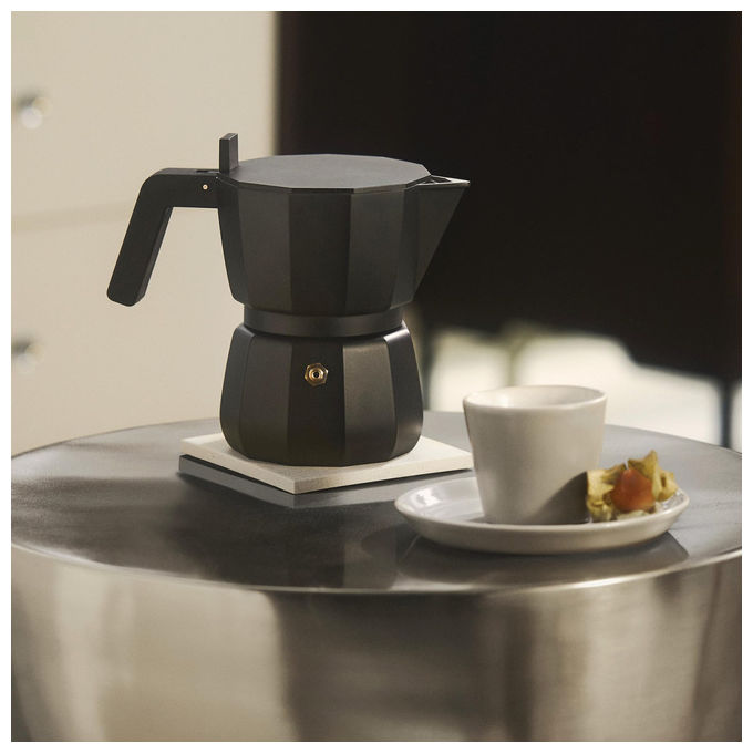 Alessi caffettiera moka espresso 3 tazze, design David Chipperfield, alluminio pressofuso, nera, 150 ml, DC06-3 B
