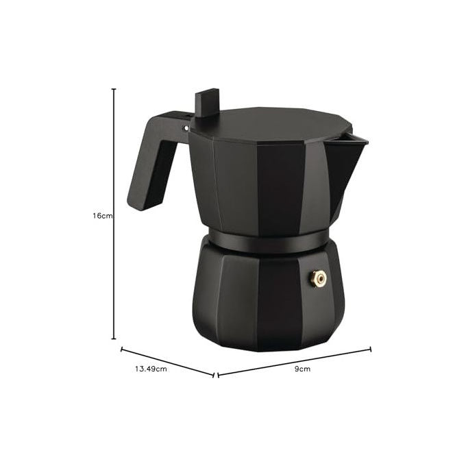 Alessi caffettiera moka espresso 3 tazze, design David Chipperfield, alluminio pressofuso, nera, 150 ml, DC06-3 B