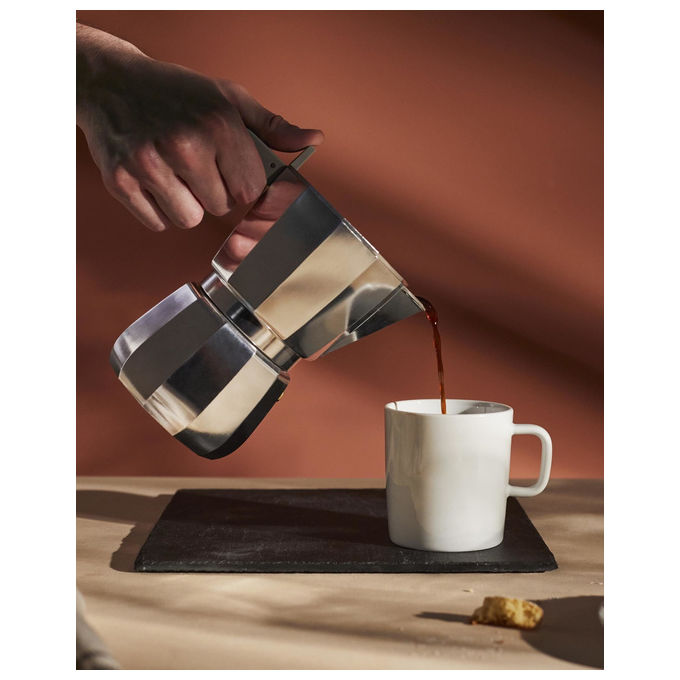 Alessi Moka, caffettiera espresso 9 tazze, adatta a induzione gas e vetroceramica, alluminio, design David Chipperfield