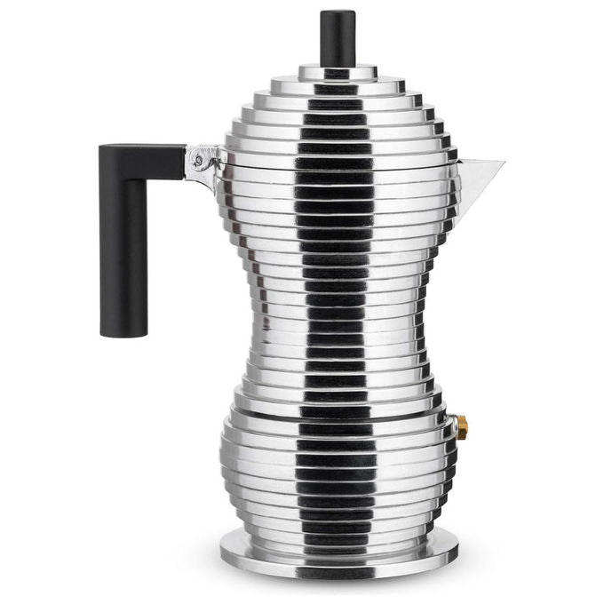 Alessi caffettiera moka Pulcina MDL02-3 B, 3 tazze, fusione di alluminio, beccuccio antigoccia, design Michele De Lucchi, nera