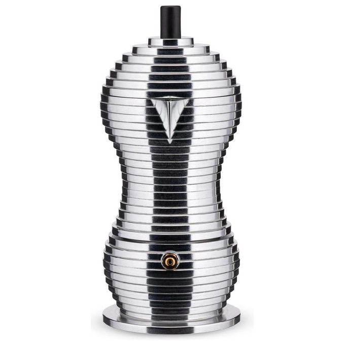 Alessi caffettiera moka Pulcina MDL02-3 B, 3 tazze, fusione di alluminio, beccuccio antigoccia, design Michele De Lucchi, nera