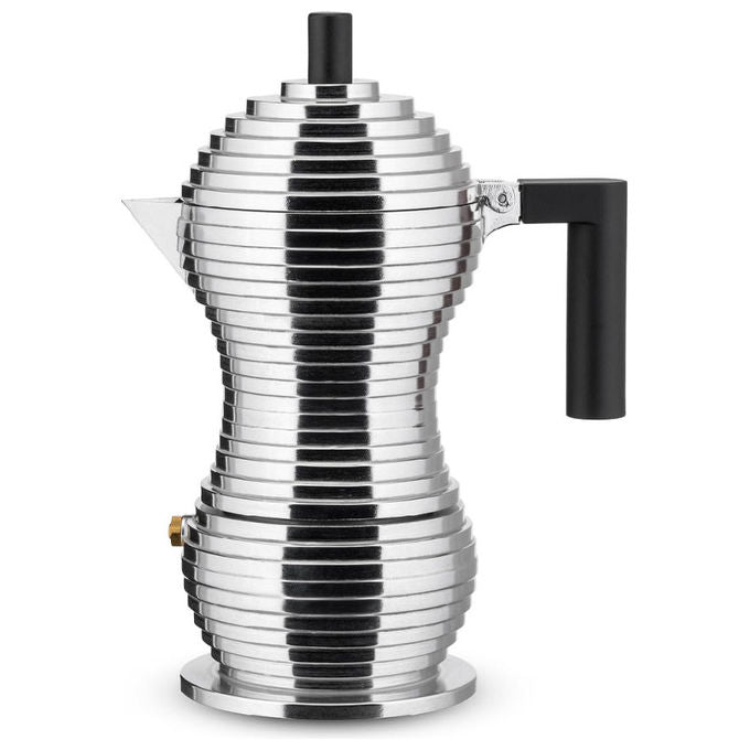 Alessi caffettiera moka Pulcina MDL02-3 B, 3 tazze, fusione di alluminio, beccuccio antigoccia, design Michele De Lucchi, nera