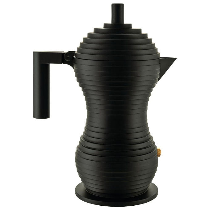 Alessi Pulcina caffettiera moka espresso, design Michele De Lucchi, alluminio, 3 tazze, nera