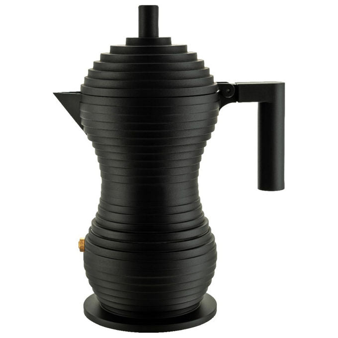 Alessi Pulcina caffettiera moka espresso, design Michele De Lucchi, alluminio, 3 tazze, nera