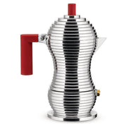 Alessi MDL02-3 R Pulcina Caffettiera Moka 3 Tazze Alluminio Beccuccio Antigoccia colore Rosso